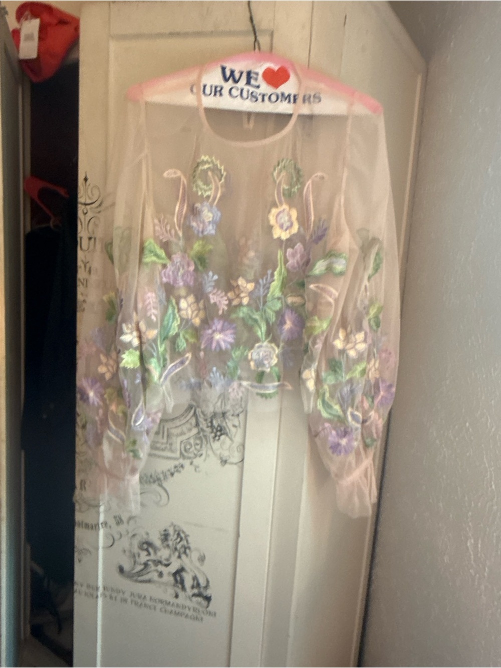 NWOT Anthropologie Embroidered Floral Mesh Top - Picture 3 of 12